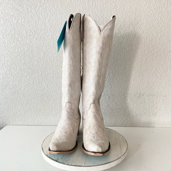 Lane LEXINGTON Knee High Tall Womens Cowboy Boots 9 White Western Cowgirl Zipper - Picture 5 of 11
